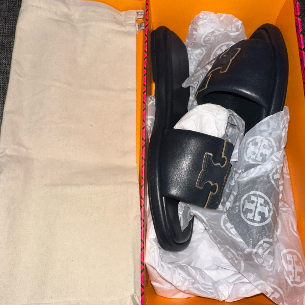 Tory Burch Dark Blue Slide Sandals - Picture 6 of 7